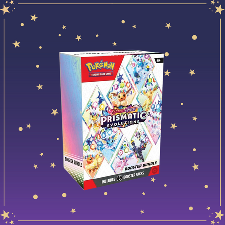 Prismatic Evolutions Pokémon TCG booster bundle with colorful box art and featured evolutions